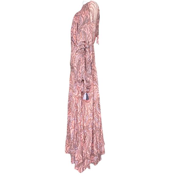 Free People Mirage Long Sleeve Maxi Dress Peach Pink Paisley Size 6 Boho Hippie - Picture 4 of 13
